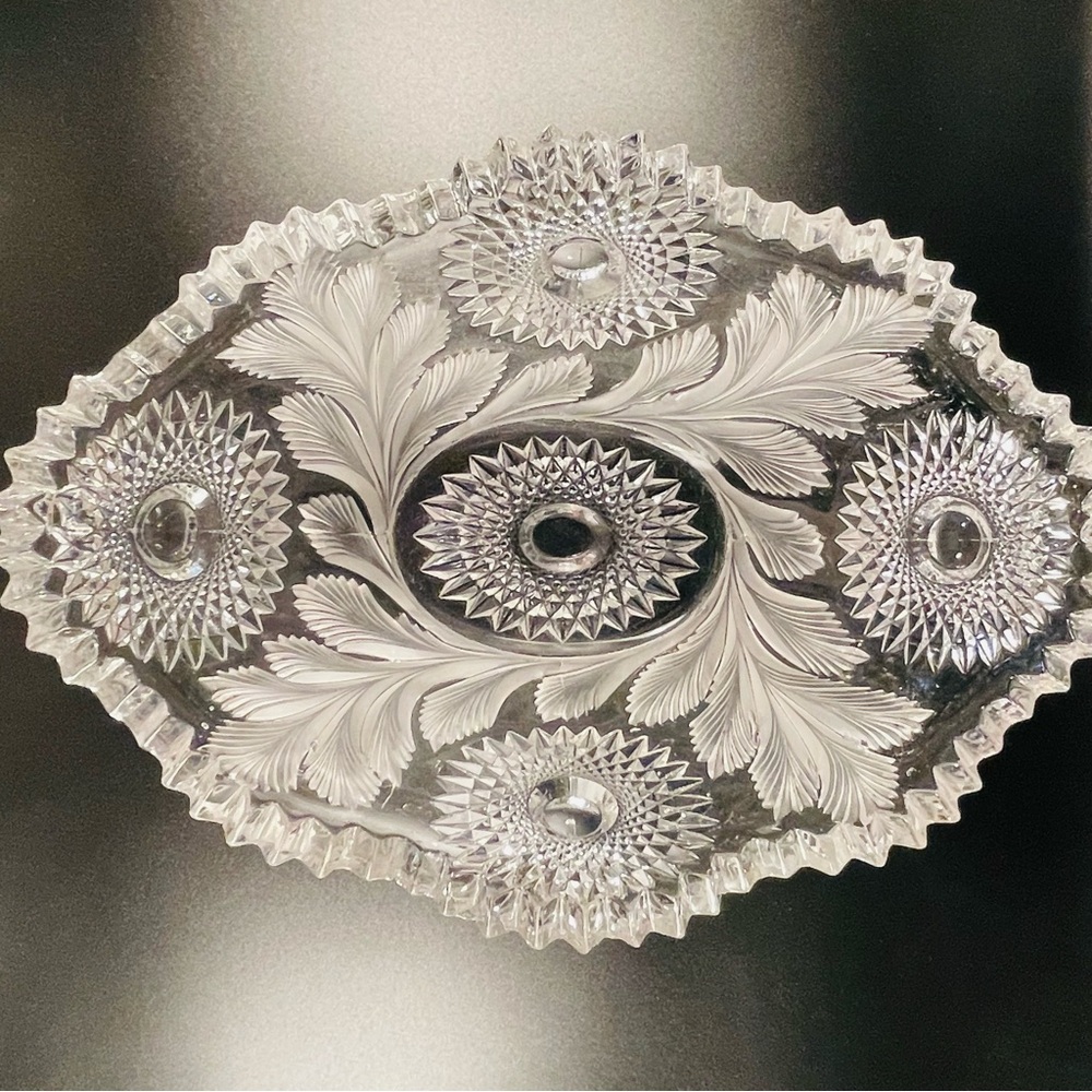 Vintage Crystal Company Banana Bowl Hobstar and Feather Design